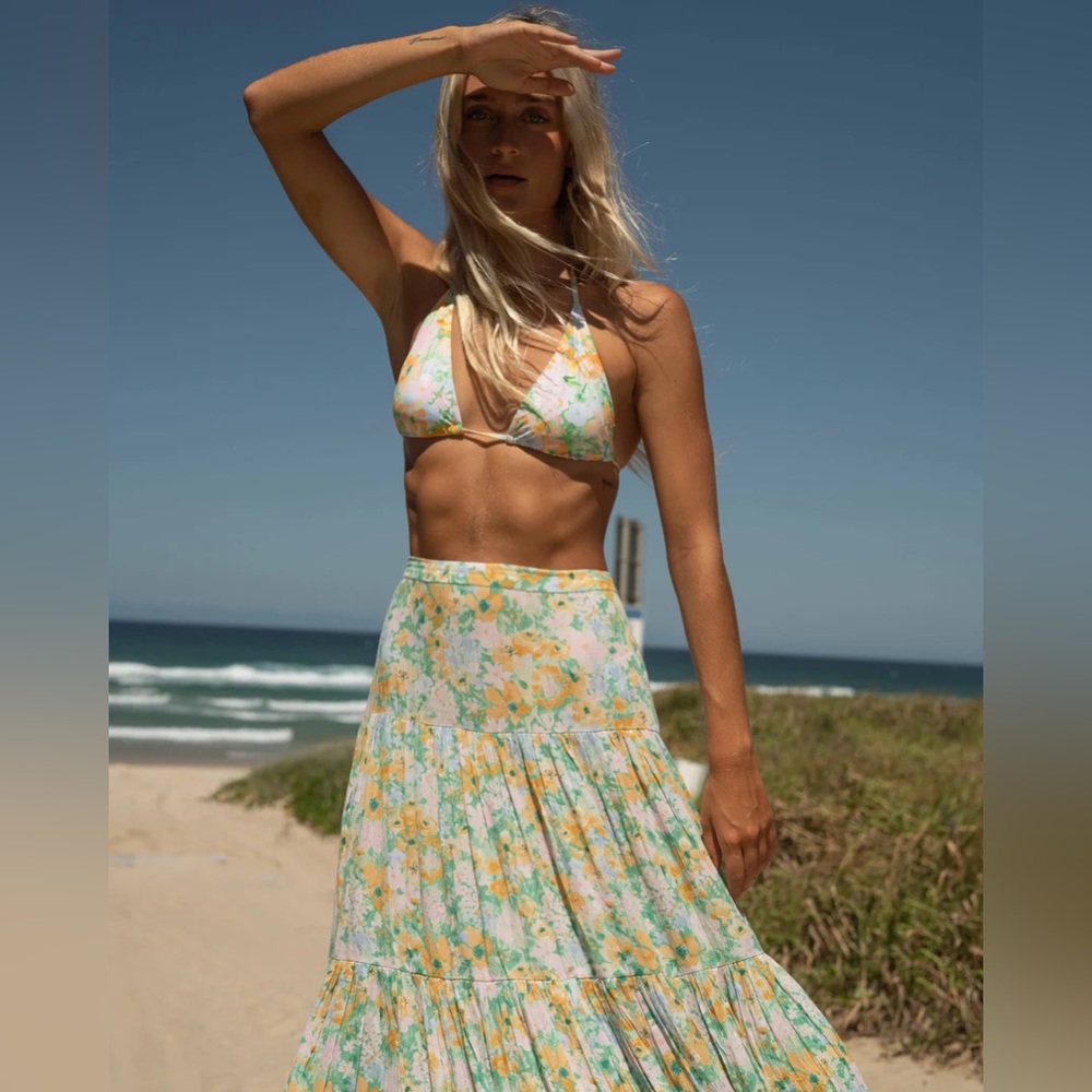 Floral Tiered High Waisted Maxi Skirt